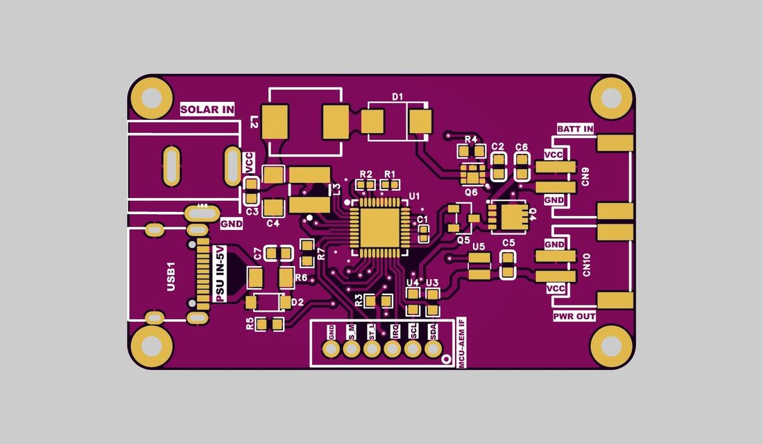 Layout — SOLAR IN, PSU IN, BATT IN and PWR OUT domains