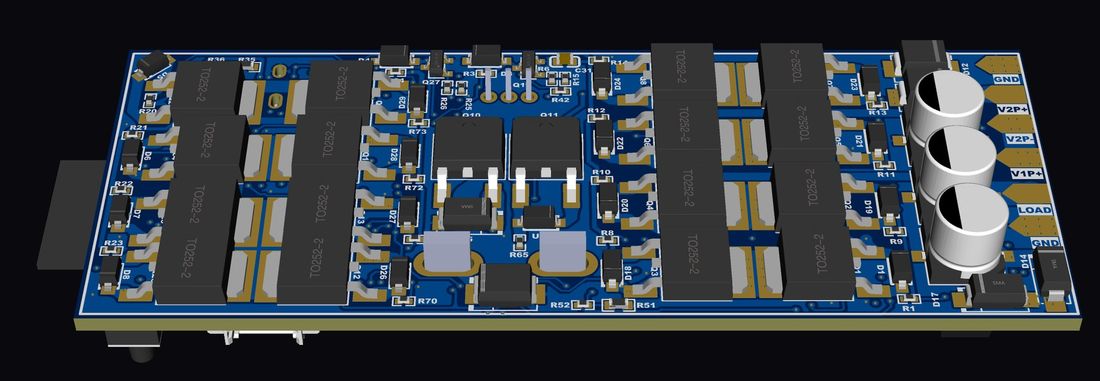 Power side — sixteen TO-252 FETs on 2 oz thermal planes