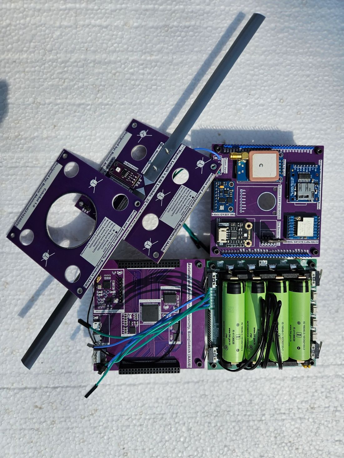 All five subsystem boards, designed in our lab